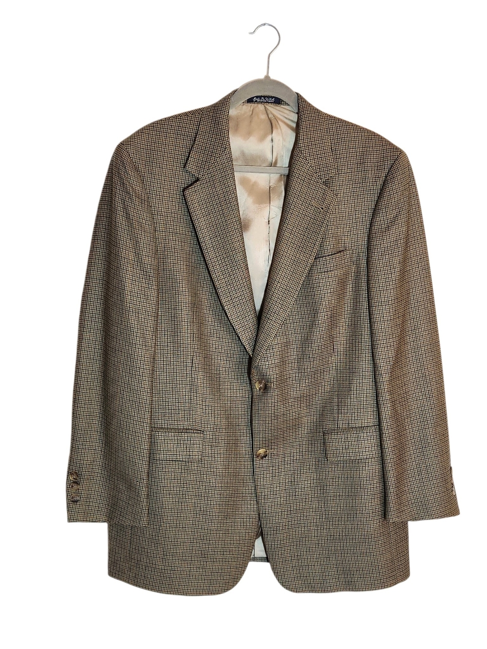 Austin Reed Brown Plaid Houndstooth Wool Sport Coat Size 41R